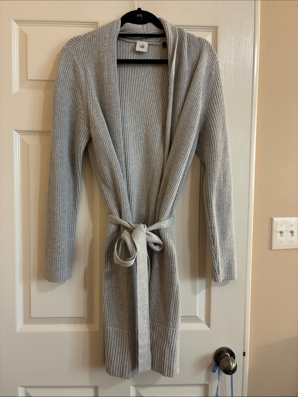 CAbi 5445 Light Gray Ribbed Wrap Cardigan